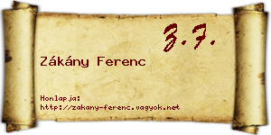 Zákány Ferenc névjegykártya